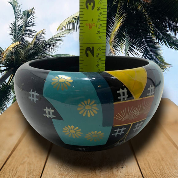 Vintage Japanese Painted Asian Lacquered Wood Trinket Dish Bowl Catchall - Picture 7 of 7